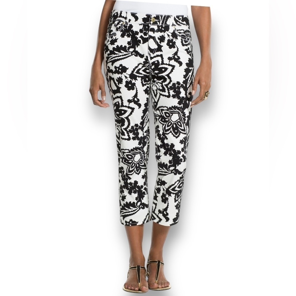 Chico’s Size 0.5 (US 6) So Lifting Black/White Batik Print Cropped Jeans